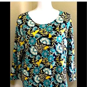 J. Jill Paisley Green Tiered Hem Tunic Blouse Sz XS